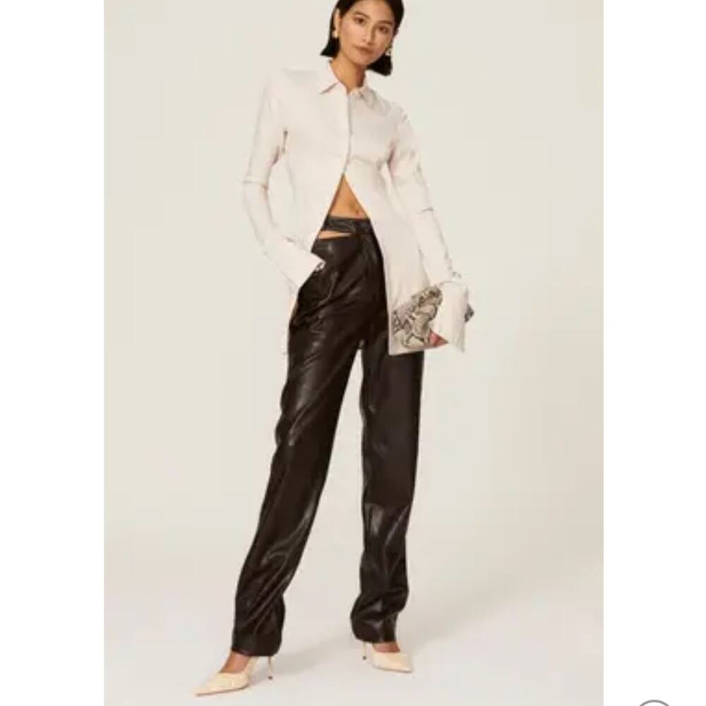 Jonathan Simkhai Amelia brown leather cutout high waist straight pants - Picture 14 of 14